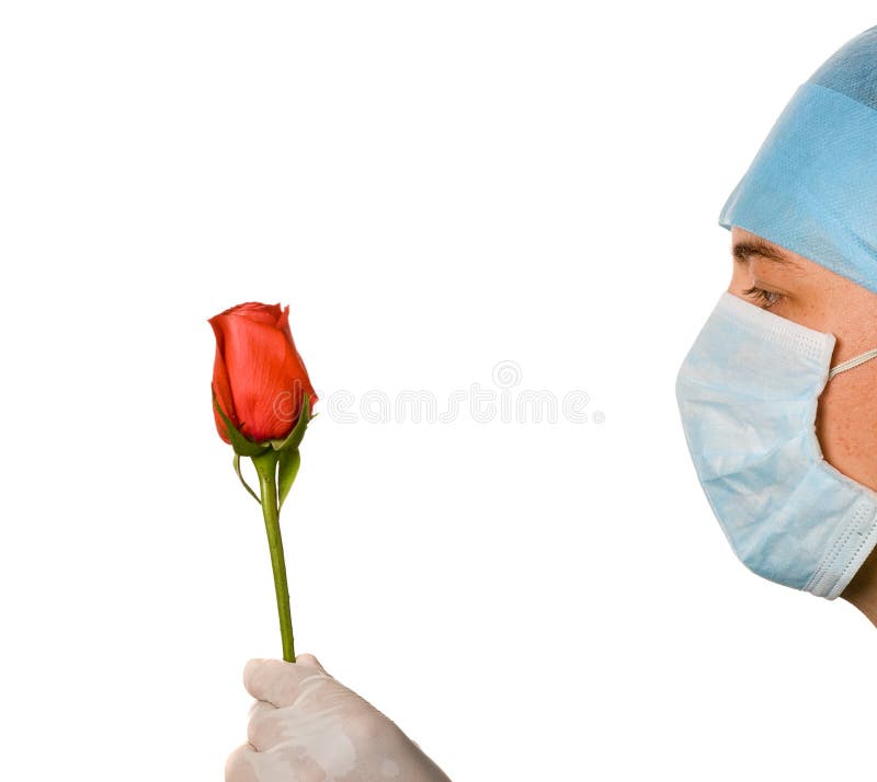 with Beautiful Red Rose Stock Photo - Image of care, face: 6487608