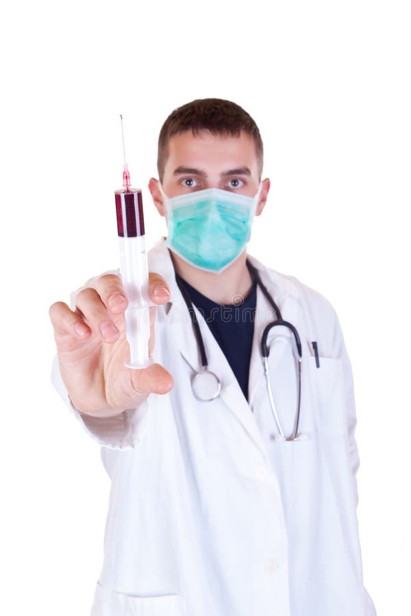 Doctor with Blood Sample in a Syringe Needle Stock Image Image of