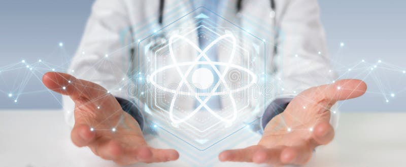 Doctor using digital molecule interface 3D rendering vector illustration Doctor using digital molecule interface 3D rendering vector illustration