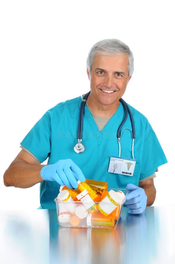 Doctor Choosing Prescription from Bin Stock Image Image of
