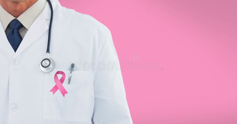 doctor con la cinta rosada de la conciencia 3d del cáncer de pecho ilustración del vector doctor con la cinta rosada de la conciencia 3d del cáncer de pecho ilustración del vector