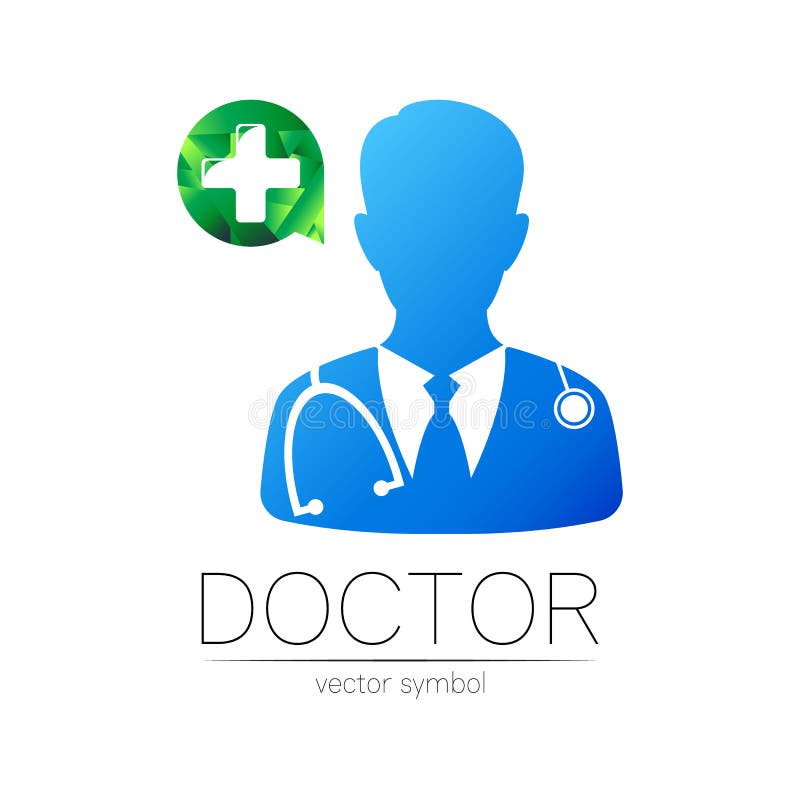Doctor cu siglă vectorială încrucișată în culoarea verde albastră. om medical siluetă cu cruce. sigla pentru spitalul clinic vector illustration