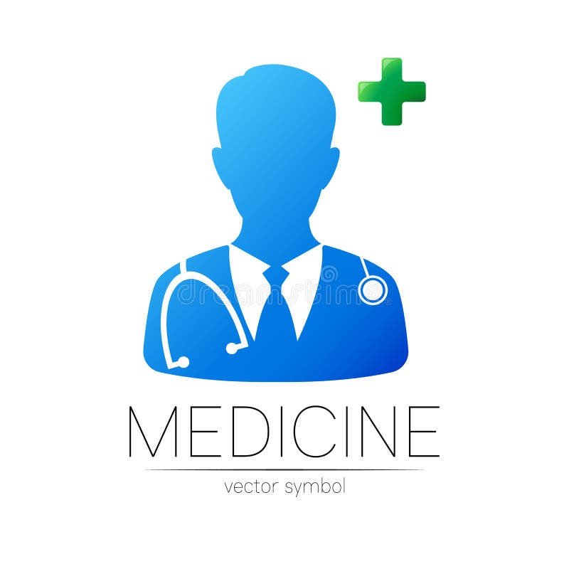 Doctor cu siglă vectorială încrucișată în culori albastru și verde. om medical siluetă cu cruce. sigla pentru spitalul clinic vector illustration