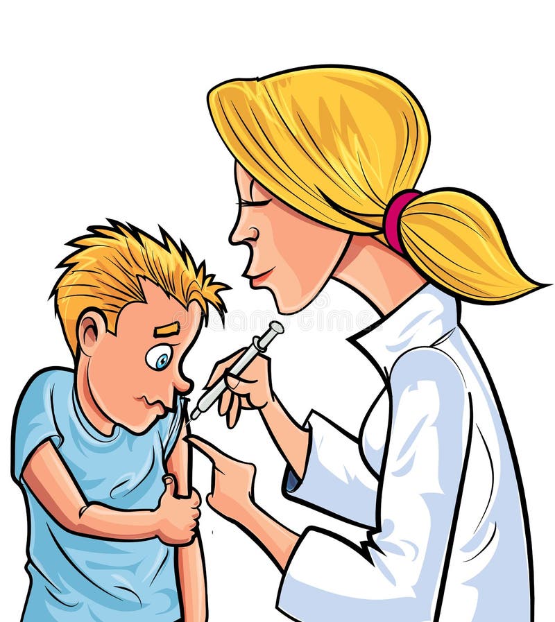 Doctor de la historieta que da a niño una vacunación libre illustration Doctor de la historieta que da a niño una vacunación libre illustration