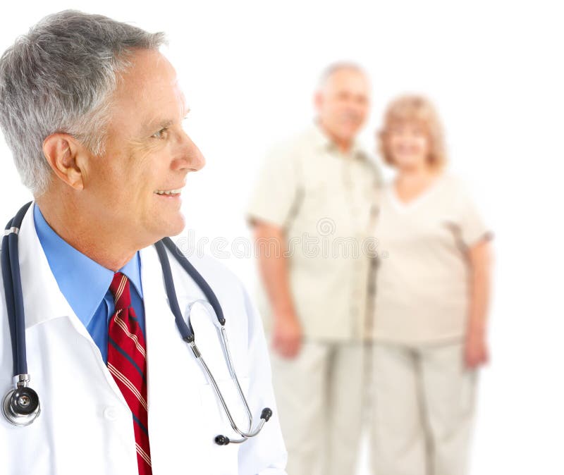 Doctor and elderly couple stock photography