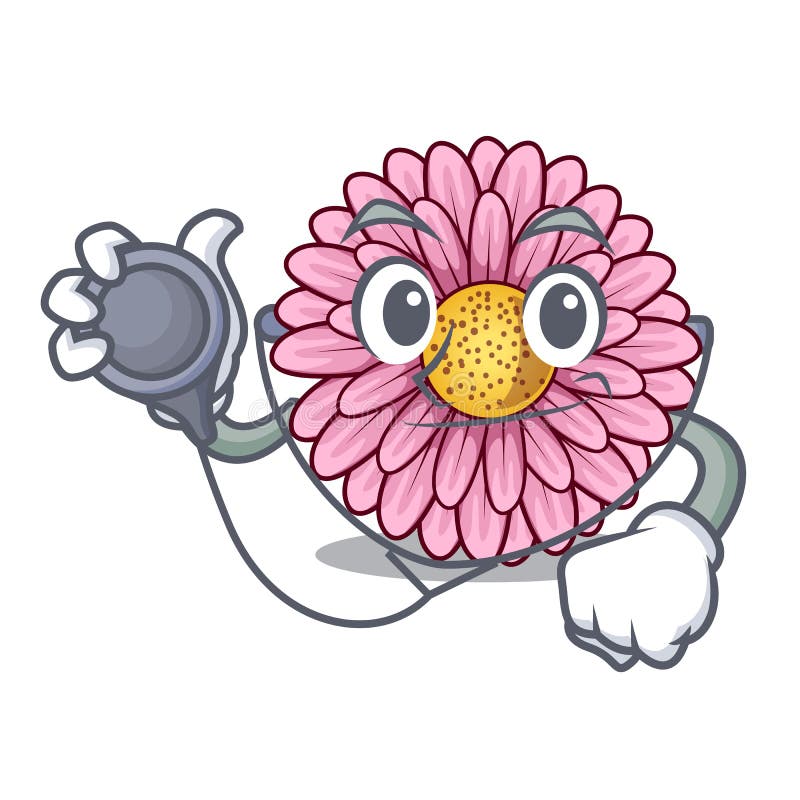 Doctor Gerbera Flower Pot Above Character Table Stock Vector