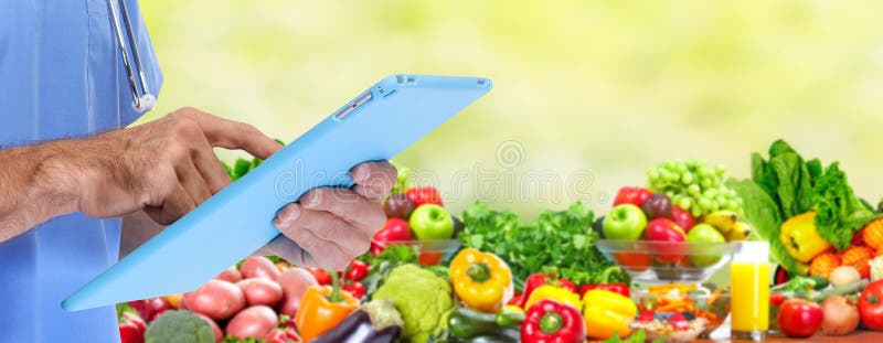 Doctor hands with tablet computer stock photo