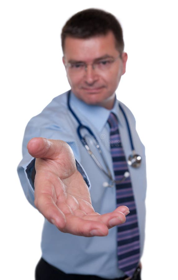 Doctor handshake isolated on white