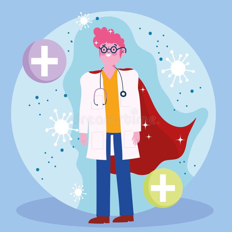 Doctor Hero, Character Medical Staff Professional Cartoon Stock Vector