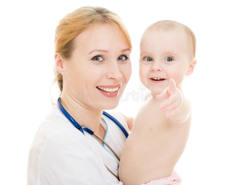 Doctor holding a baby in her arms