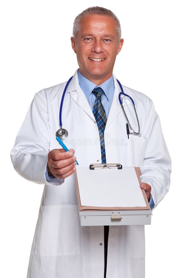 Doctor holding blank medical report