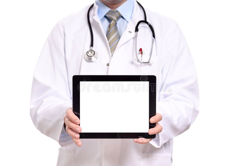 Doctor holding a blank tablet computer