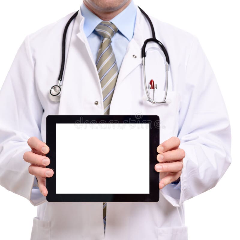 Doctor holding a blank tablet computer