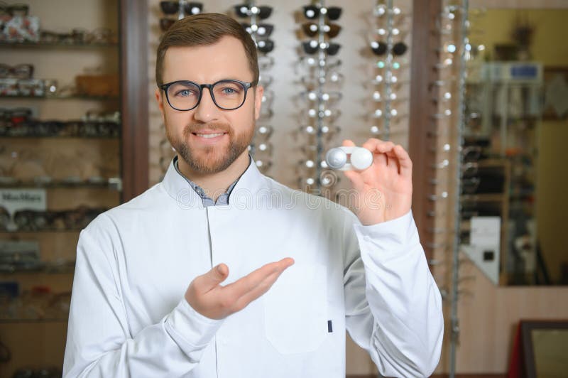 Doctor Holds in His Hand Container with Soft Contact Lenses for Single ...