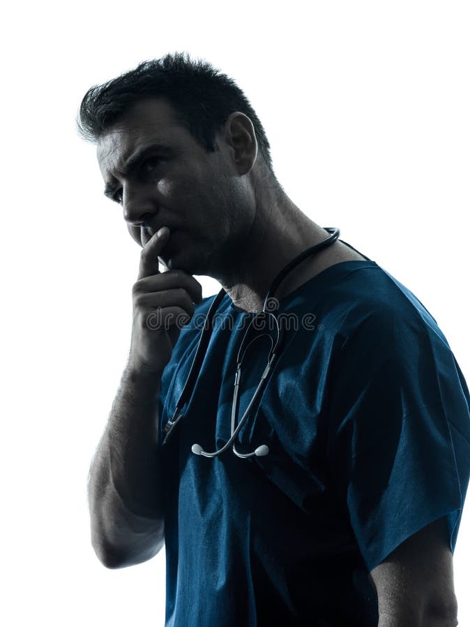 Doctor man silhouette portrait thinking stock image