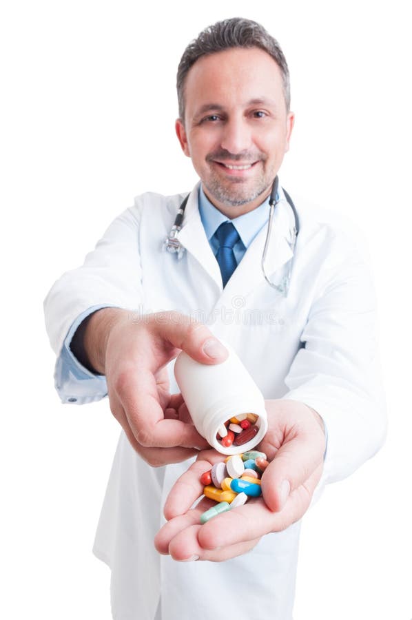 Doctor or Medic Offering Pills Stock Photo - Image of bunch, holding ...