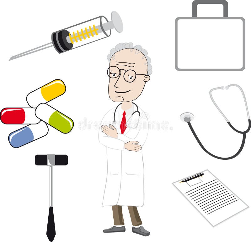 Medical instruments and doctor tools medicament in cartoon style medication  hospital health treatment vector illustration. Stock Vector