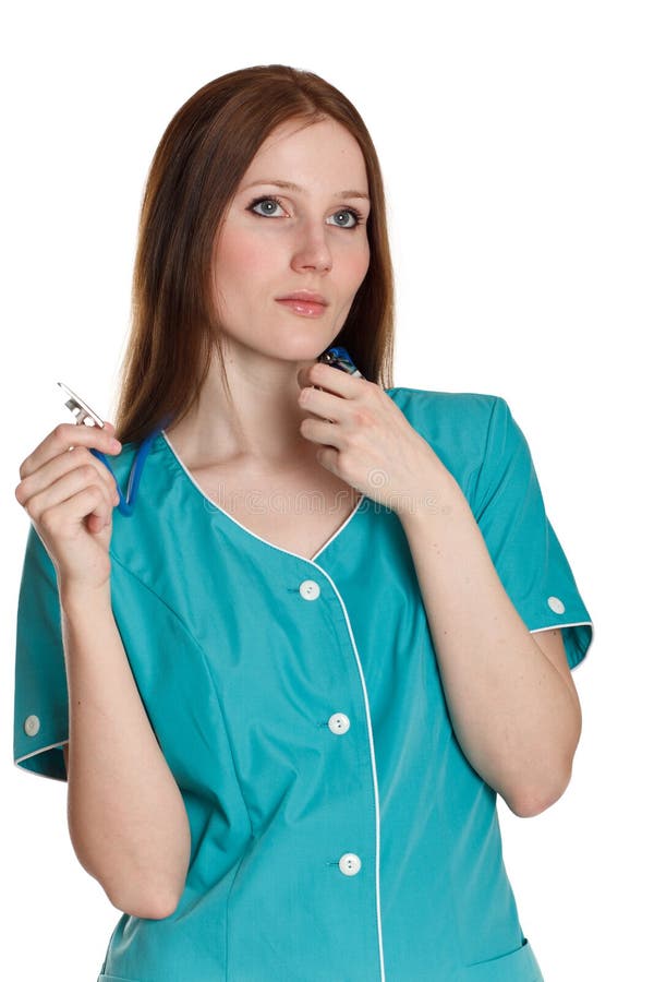 Doctor or nurse in green uniform