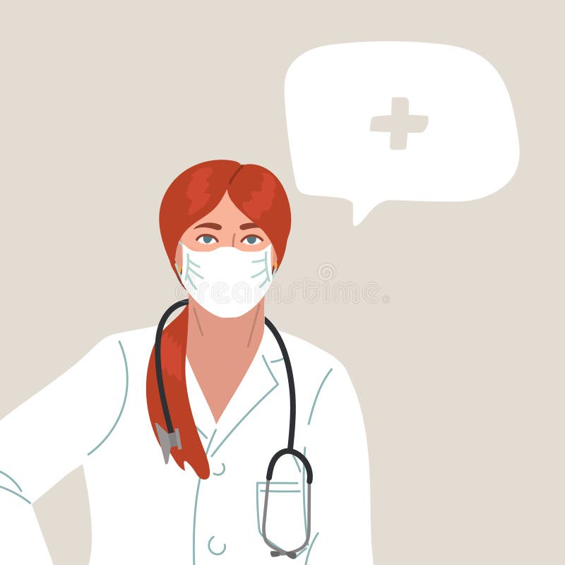 Cartoon Female Nurse Wearing Protective Mask Stock Vector (Royalty Free)  1646841766