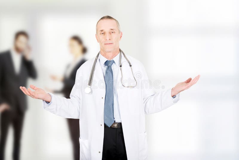 Doctor with open hands. stock photos
