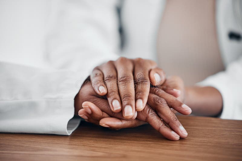 Doctor Patient And Holding Hands For Help Trust And Support For