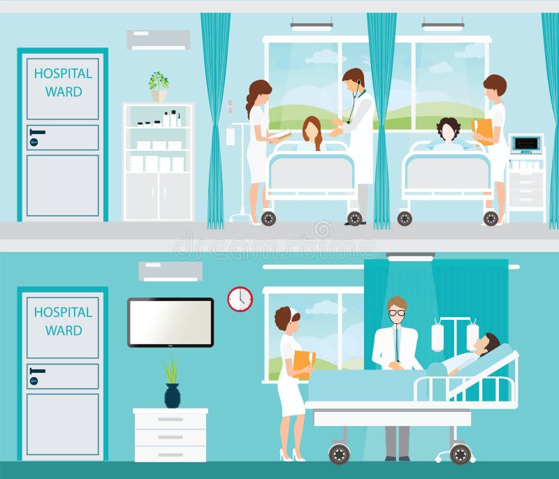 Doctor and patient in Hospital room with beds. royalty free illustration Doctor and patient in Hospital room with beds. royalty free illustration