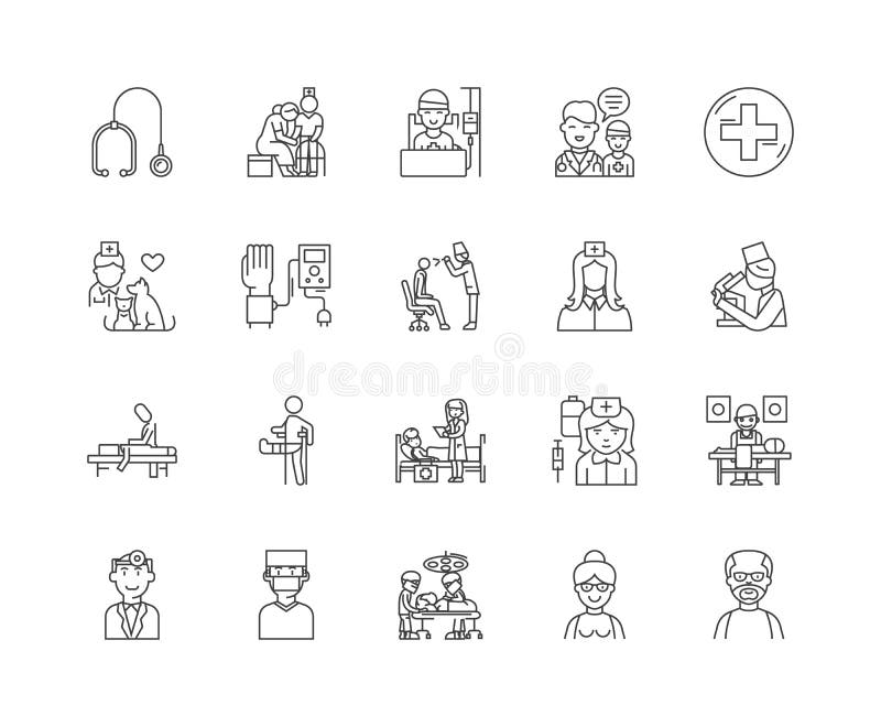 Doctor and Patients Line Icons, Signs, Vector Set, Outline Illustration ...