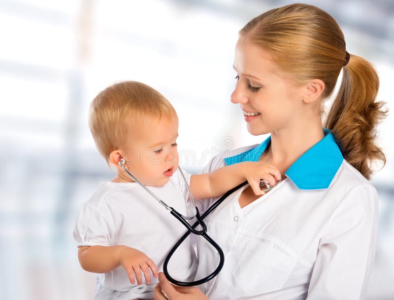 Doctor pediatrician and patient happy child baby