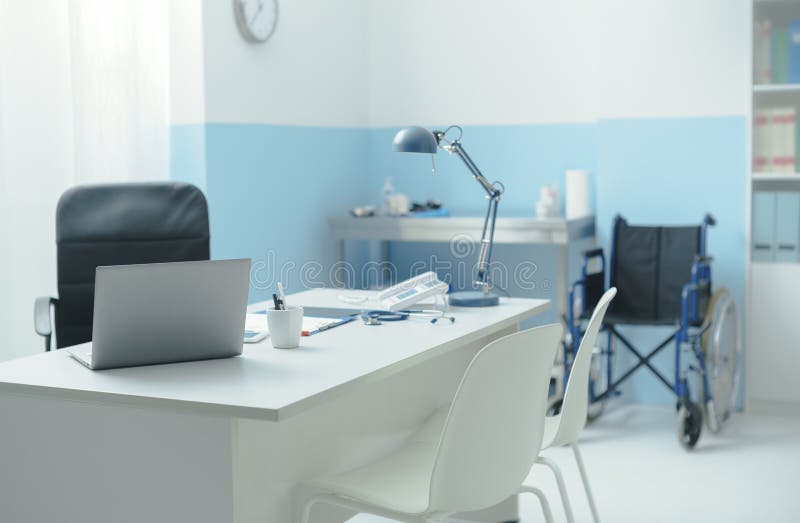 Professional doctor`s office interior with medical equipment, medicine and healthcare concept. Professional doctor`s office interior with medical equipment, medicine and healthcare concept