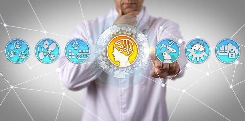 Doctor Of Science Initiating AI In Manufacturing royalty free stock photography Doctor Of Science Initiating AI In Manufacturing royalty free stock photography