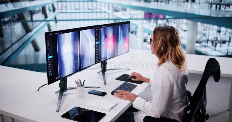 Doctor Screening Knee Bone X Ray stock images