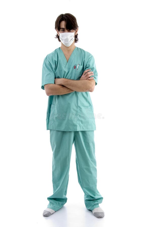 Doctor in scrubs and facemask