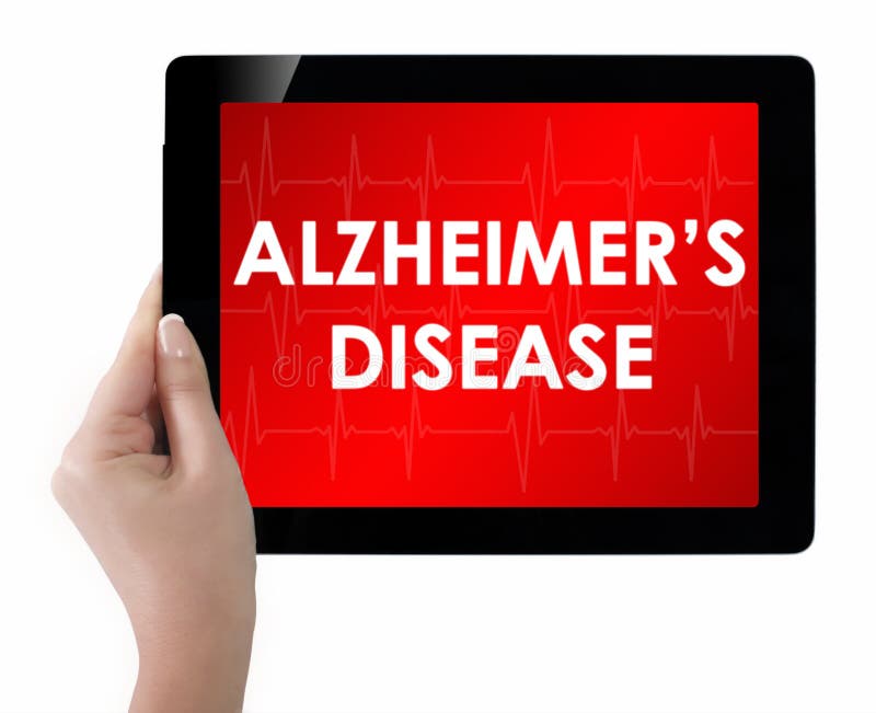 Doctor showing tablet with ALZHEIMERS DISEASE text. stock photo Doctor showing tablet with ALZHEIMERS DISEASE text. stock photo