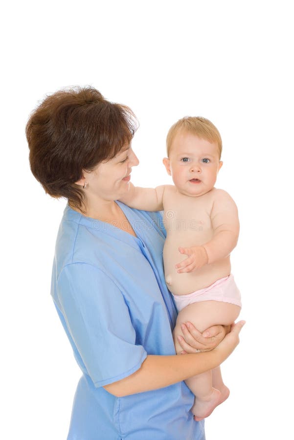 Doctor and small smiling baby isolated 10