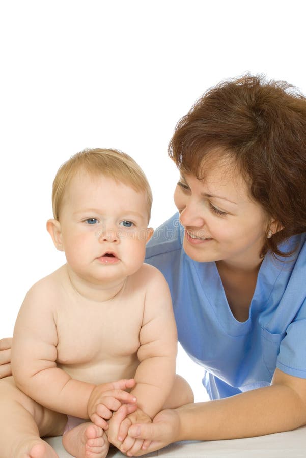 Doctor and small smiling baby isolated 7