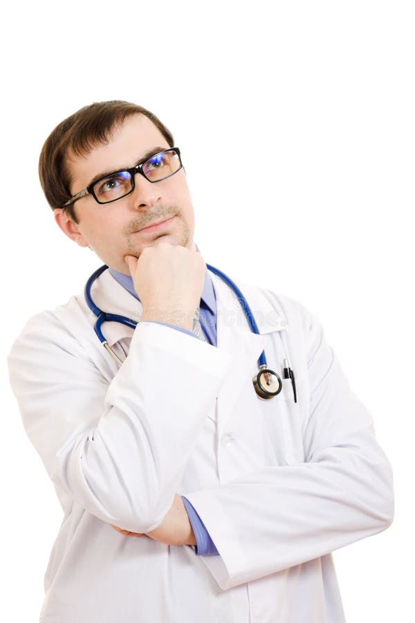 The Doctor Thinks In Glasses Stock Photo - Image of illness, people ...
