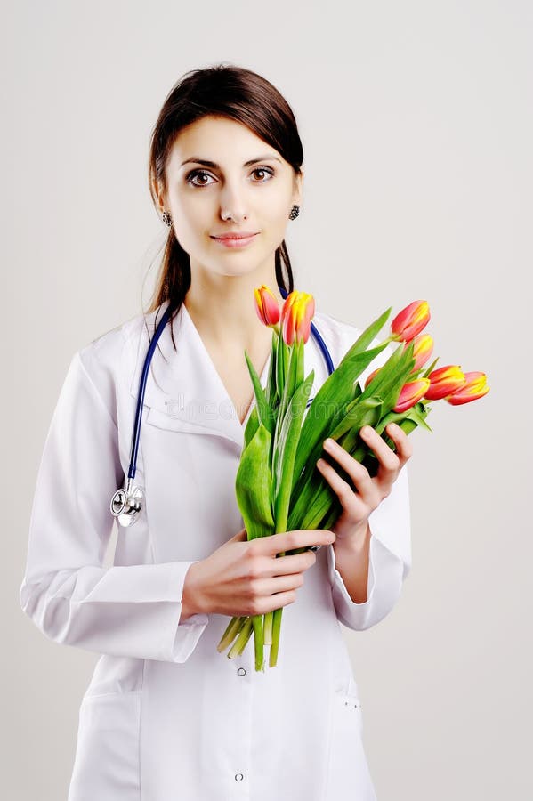 Doctor with tulips