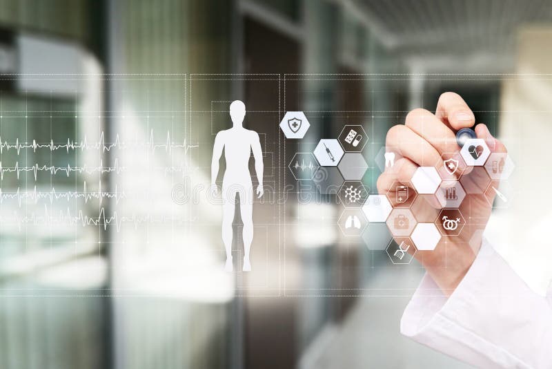 Doctor using modern computer with Medical record diagram on virtual screen concept. Health monitoring application. royalty free stock photos Doctor using modern computer with Medical record diagram on virtual screen concept. Health monitoring application. royalty free stock photos