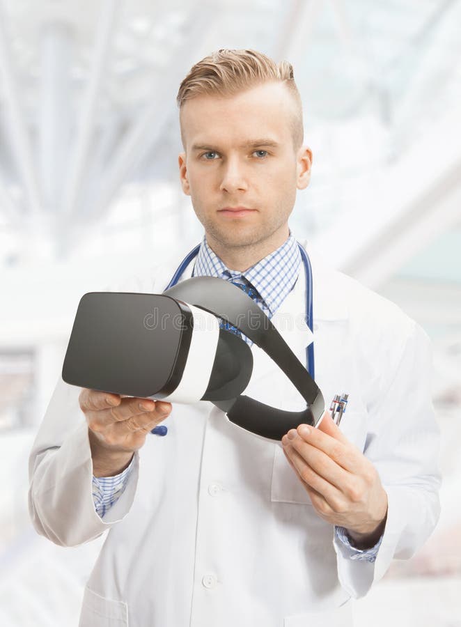 Doctor with VR Glasses on White Background Stock Photo Image of