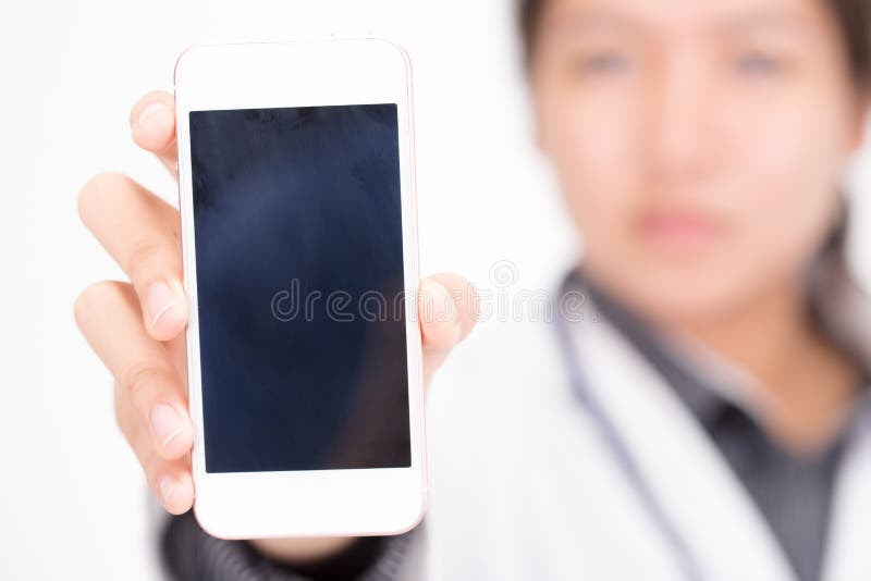 doctor woman holding smartphone