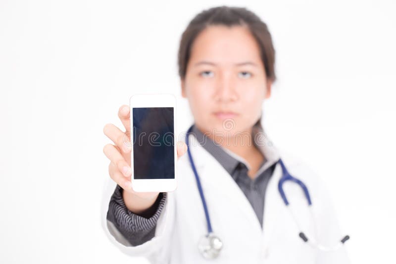 doctor woman holding smartphone