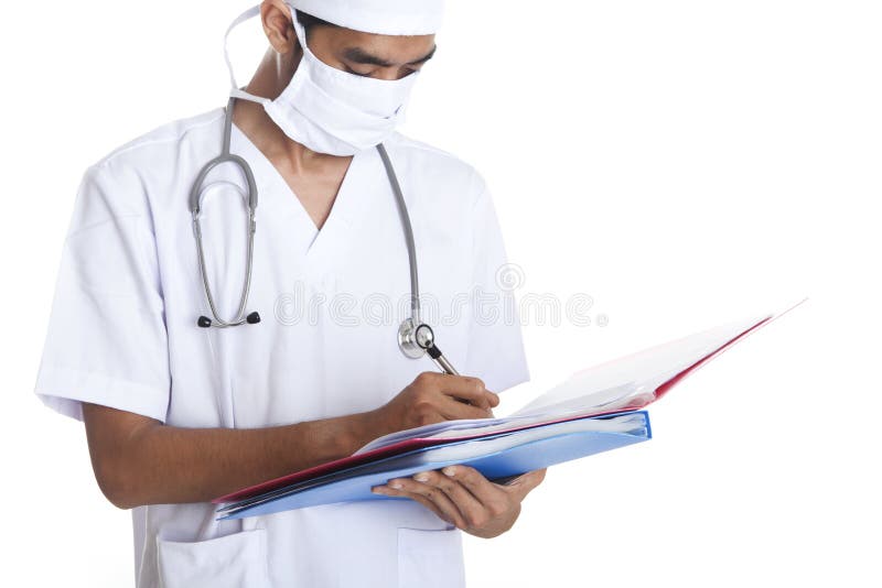 Doctor writes medical report royalty free stock image