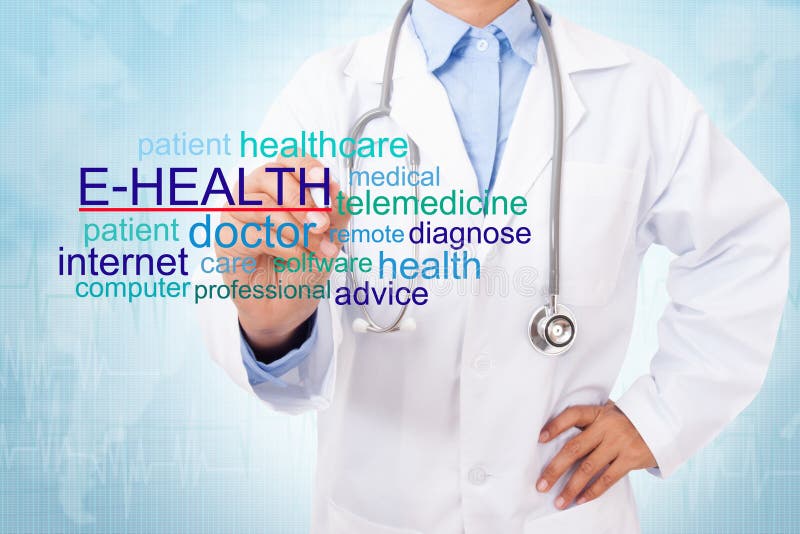 Doctor writing E-health word. royalty free stock photo Doctor writing E-health word. royalty free stock photo
