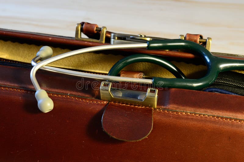 Leather Doctors Bag and Stethoscope Stock Photo Image of emergency