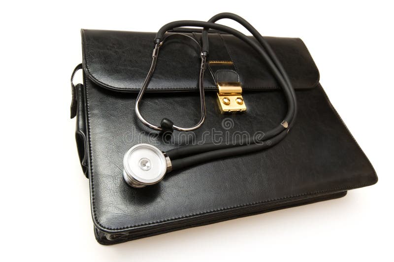 Old Brown Leather Doctors Bag and Stethoscope Stock Photo Image of