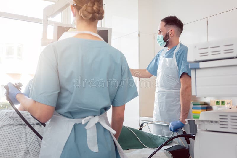 Doctors in Internal Department of Hospital Performing Endoscopy Stock Image Image of therapy