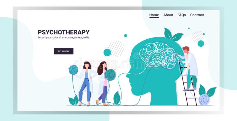 Doctors team solving psychological problems in tangled head psychotherapy counseling concept vector illustration