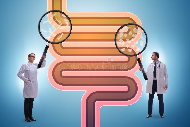 The doctors treating intestines illness - medical illustration