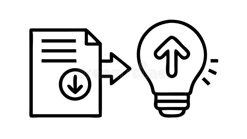 Document with Down Arrow Lightbulb for Idea Download, vector design Generative AI royalty free illustration