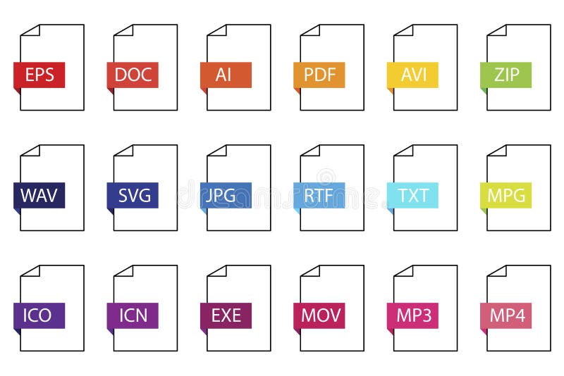 Document Files Icons Set. Vector Images of Computer File Extensions